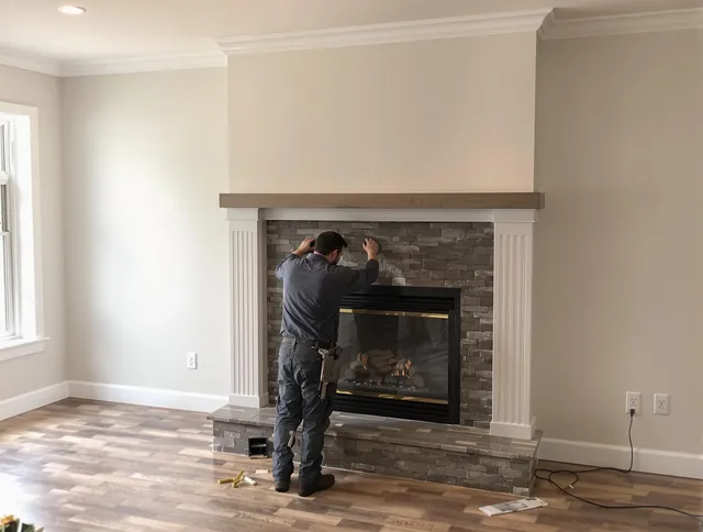 Culver City Chimney Sweep finishing a custom fireplace install in Culver City, CA